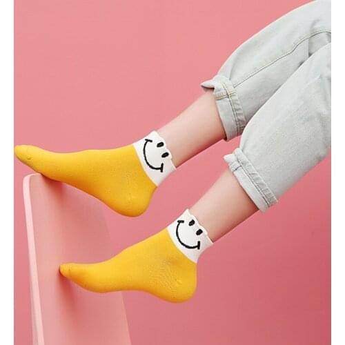 1 Pair of Cartoon Smiling Face Socks Personality Expression Womens Boat Socks Cotton Womens Socks Spring and Summer Socks