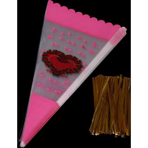 100X Colorful Cone Shape Cellophane Bags Candy Sugar Popcorn Flower Packing Bag