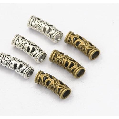 20Pcs 7X20mm 2 Color Retro Hollow Carved Charm Metal Macroporous Beads Pendant For DIY Necklace Bracelet Jewelry Making