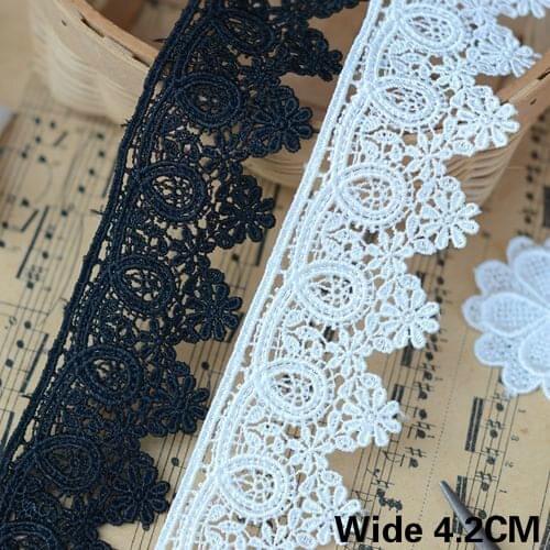 4.2CM Wide White Black Exquisite Embroidered Lace Ribbon Water Soluble Guipure Lace Fabric Sewing DIY Curtains Home Cloth Decor