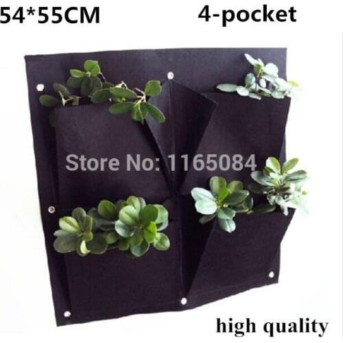 4 Pockets Vertical Garden Planter Wall-mounted Polyester Home Gardening Flower Planting Bags Living Indoor Wall Planter54*55cm