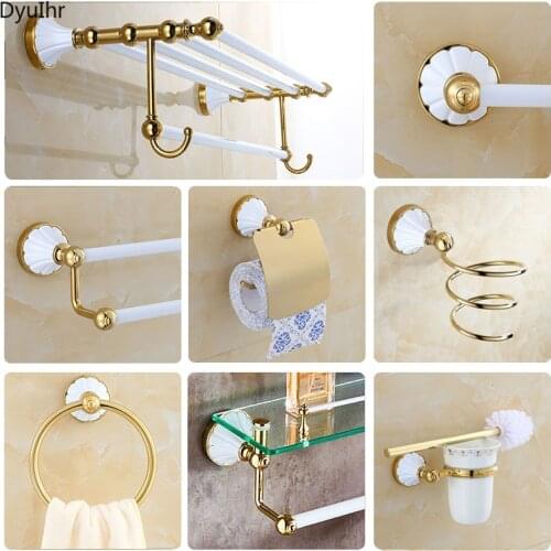 Bathroom accessories white gold bath towel rack towel rack bathroom shelf clothes rack bathroom hardware pendant set DyuIhr