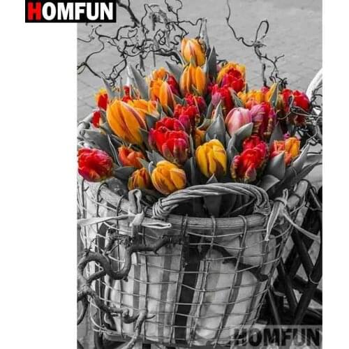 HOMFUN Full diamond Painting "Tulip flower" Resin Drill Embroidery 5D Diy Diamond Painting Handmade Cross Stitch A30168