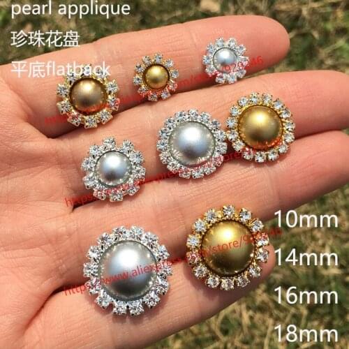 10mm silver pearl applique flatback for dancing costumes 14mm gold pearl crystal trims for shoes and hat stone for phonecell