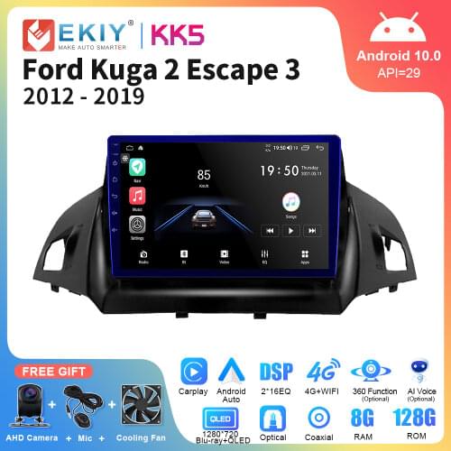EKIY QLED 1280*720P Android 10.0 Car Radio Stereo Multimedia For Ford Kuga 2013-2017 BT Auto Carplay GPS Navigation Video Player