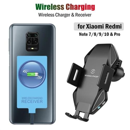 Qi Car Wireless Charging Stand for Xiaomi Redmi Note 7 8 8T 9S 9 10 Pro 5G Wireless Charger&USB Type-C Receiver Car Phone Holder