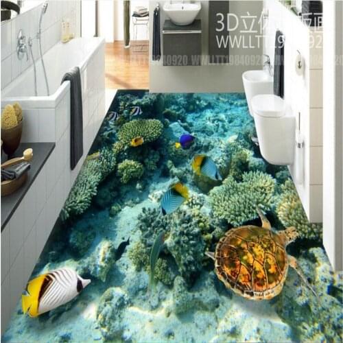 Beibehang Floor Painting Wall Stickers Underwater World Coral Turtle 3D Floor Painting papel de parede 3d para sala atacado
