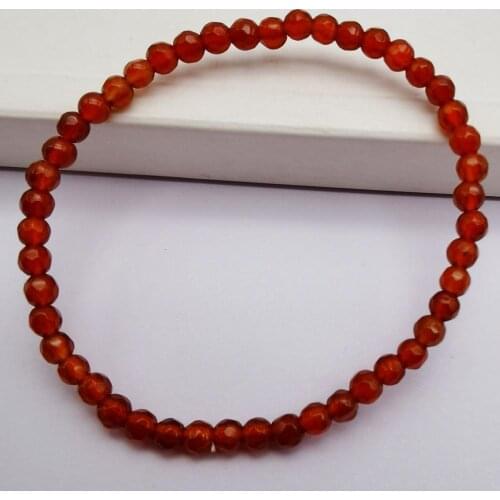 4MM Red Carnelian Stone Faceted Beads GEM Bracelet Bangle Stretch 7 Inch Jewelry G113