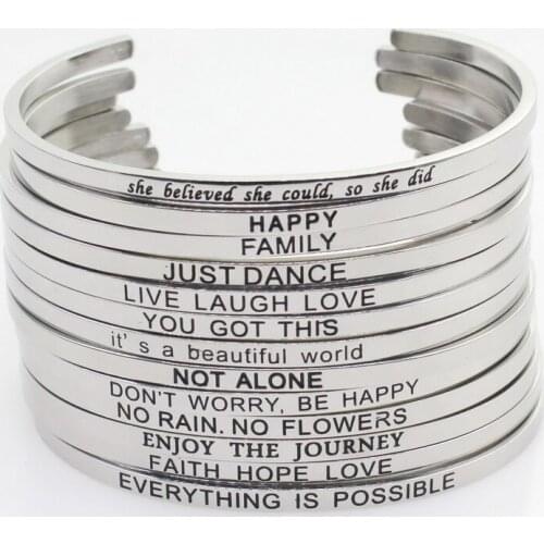 Wholesale Random 10pcs Style5 Stainless Steel Bangle Engraved Inspirational Quote Stamped Cuff Mantra Bracelets For Men Women
