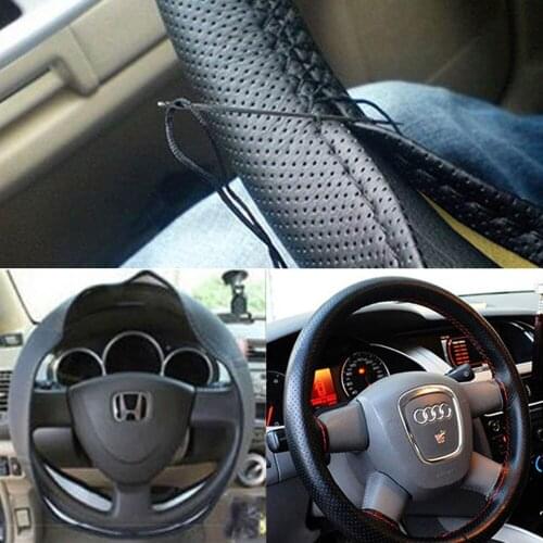 DIY Texture Car Steering Wheel Braid Cover Soft Texture Car Covers With Needles And Thread Artificial Leather Car Styling Covers