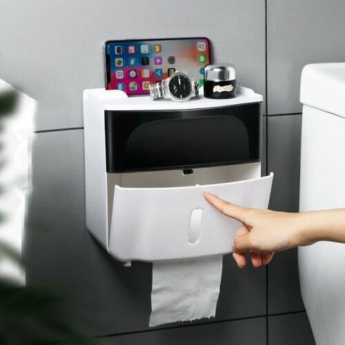 Double Layer Toilet Tissue Box Shelf Free Perforation Creative Plastic Roll Paper Toilet Tray