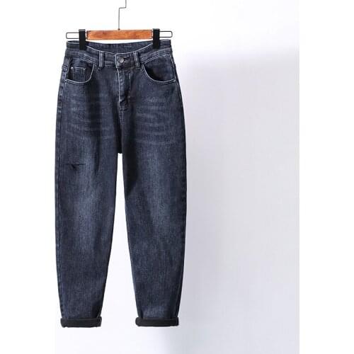 The new thin velvet jeans women thickened fake holes are thin Harlan fashion solid color pants