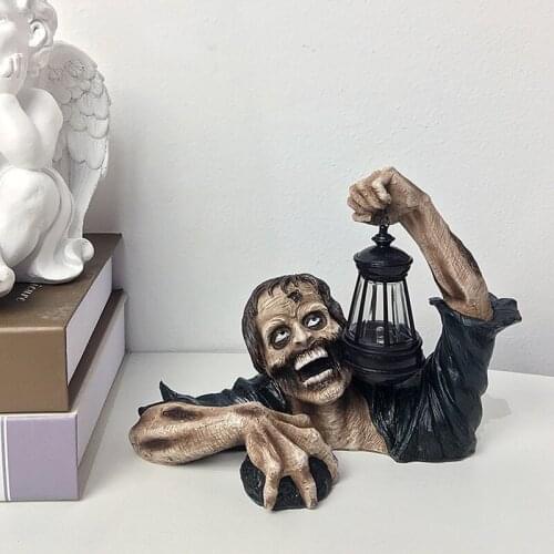 Lantern Zombie Garden View Sculpture Halloween Figure Decoration Lifelike Zombie Shape Funny Statue Ornament for Decorating