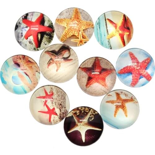 New Fashion 10pcs 25mm Mixed Beach Starfish Blue Sky Handmade Cabochons Glass DIY Embellishment For Crafts Jewelry Making