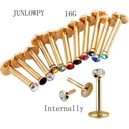 16G(1.2mm) Gem Internally Threaded Labret Monroe Lip Bar Ring Body Jewellery 100pcs/lot 10 color lip rings Black Gold Silver