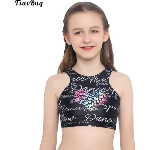 Summer Kids Girls Sleeveless Sports Letters And Heart Shaped Printed Crop Top Yoga Vest Tanks For Fitness Running