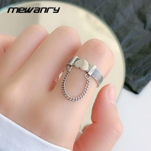 Mewanry 925 Sterling Silver Couples Rings Trend Punk Rock Vintage Creative Belt Love Heart Party Jewelry Birthday Gift for Women