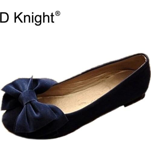 Fashion Bow Shallow Mouth Slip-on Women Flats Vintage Flock Round Toe Ladies Casual Flat Shoes Female Leisure Ballerinas Flats