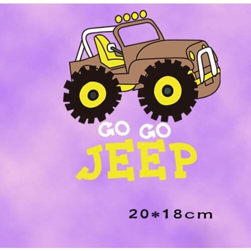 Cartoon go go Jeep Car Letter Patches Lovely Cars Heat Transfer Stickers Iron On Transfer Appliques for T-Shirt Decor