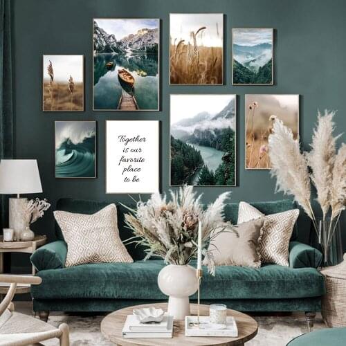 Forest Lake Boat Nature Landscape Poster Dandelion Nordic Wall Print Painting Living Room Decorative Canvas Picture Home Decor