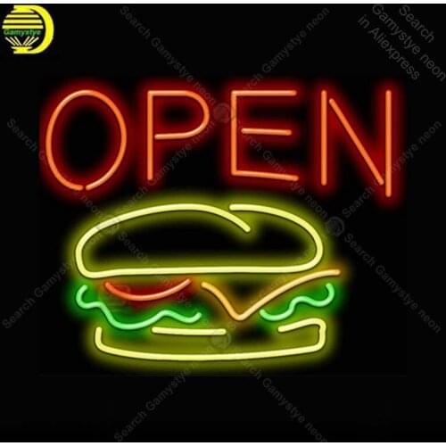 Neon Sign for Burger Open Neon Light Neon Bulb sign FOODBeer Bar Display club Hotel handcraft glass tube light Decorate lamps