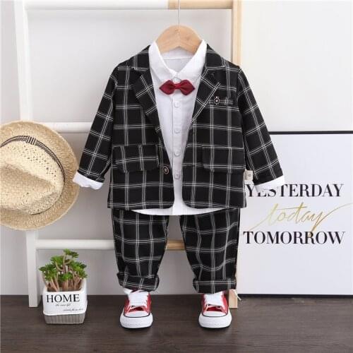 2020 New Spring Children Kids bow suits Formal Cotton Gentleman Casual Boys suit T-Shirt Pants 3pcs/sets Infant Suit Clothes set