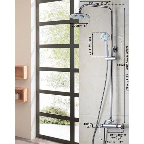 OUBONI 8 inch Bathroom Thermostatic Rainfall Shower Faucet Bathtub Shower Water Tap Shower Set Faucet Mixer Tap Round Head