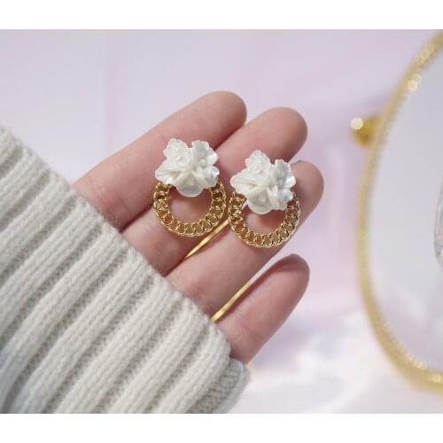 French retro flowers vintage chain circle 925 silver needle stud earrings for woman holiday daily simple elegant earring