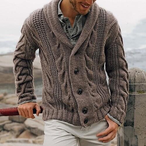 Winter Autumn Men Solid Color Knitted Sweater Buttons Cardigan Warm Jacket Coat