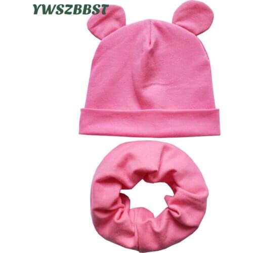 Solid Color Ear Children Hats Autumn Winter Crochet Baby Hat Scarf Girls Boys Cotton Beanies Cap Toddlers Kids Hat Scarf Collars