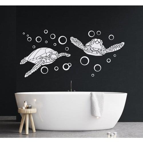 Sea Turtles with Bubbles Wall Decals Ocean Animal Sticker Vinyl Home Decor Bathroom Removable Waterproof Mural Wallpaper 4776