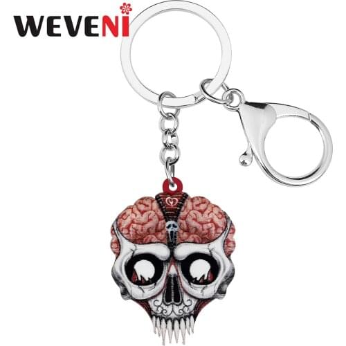 WEVENI Halloween Acrylic Horrror Cranium Head Fangs Skull Keychains Fashion Key Chain Ring Charm Gifts Jewelry For Women Girls