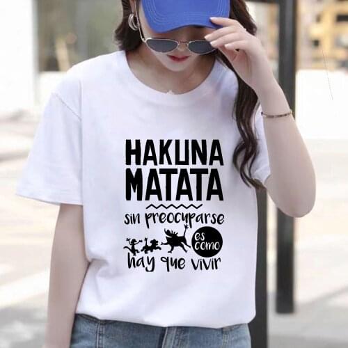 Summer Women T Shirts Short Sleeve Casual White O-neck Hakuna Matata Letter Print Harajuku Tshirts Girls Ladies Lion King Tees