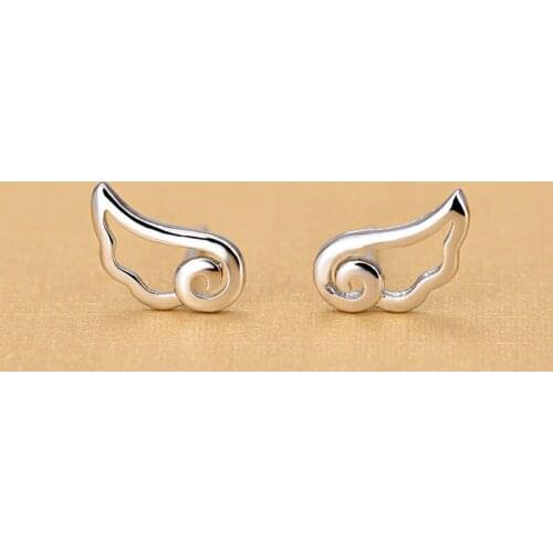 Fashion Quality 925 Sterling Silver Hollow Angle Wings Stud Earrings For Women/Lady Gifts