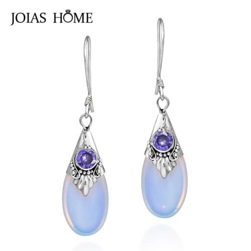 JoiasHome 100% Real 925 Sterling Silver Earrings For Women With Moonstone Gemstones Classic Elegant Lady Fine Jewelry
