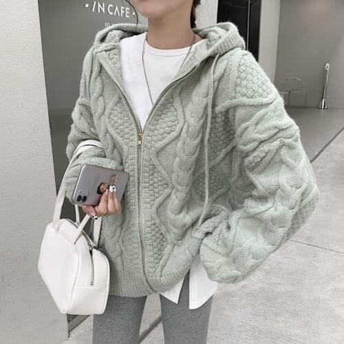 2021 Korean Harajuku Vintage Twist Womens Sweater Fashion Casual Preppy Style Female Long-sleeved Cardigan Sweater Jacket Coat