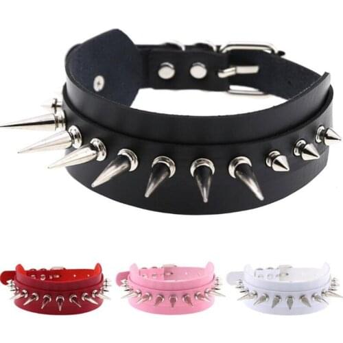 DIEZI Vintage Gothic Harajuku Cosplay 16 Colors Black PU Leather Rivet Necklace For Women Men Choker Statement Necklaces Jewelry