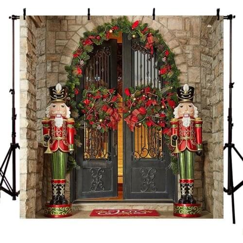 Winter Christmas Backdrops Wreath Soldier Puppet Vintage Stone Brick Photography Backgrounds Photo Studio Photozone Decor Props