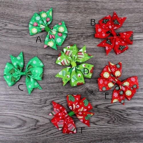 10pcs/lot 3" DIY Dovetail Grosgrain Floral Ribbon Bows Hair Clip Kids Girls Organza Hair Bows For Christmas Day Hair Accessories