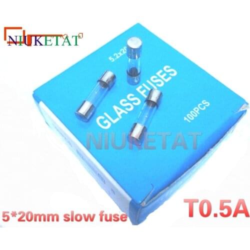 100pcs/box 5*20mm 0.5A 250V slow fuse 5*20 T0.5A 500mA 250V Glass Fuse 5mm*20mm New and original