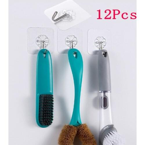 12pcs/lot Strong Transparent Wall Hooks Oilproof Self Adhesive Hooks Reusable Hanging Hook For Kitchen Bathroom Accessories