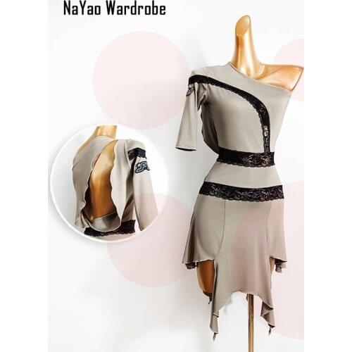 2020 W627 Big Hole Back Lace Patchwork Latin Dance Dress Women Performance Costume Waltz Tango Fox Trot Latino Dancewear