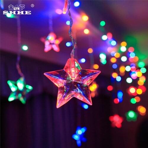 48 LED Icicle Curtain Fairy String Lights Star USB Power Wedding Party Home Garden Bedroom Outdoor Indoor Wall Decorations