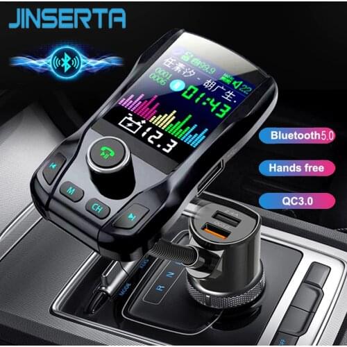 JINSERTA 1.8 Inch Colour Screen Car MP3 Music Player Bluetooth 5.0 Receiver FM Transmitter Aux Output 2 USB Charger for Phone