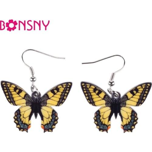 Bonsny Drop Butterfly Earrings Acrylic Art Big Long Danlge Earrings Charm Animal New 2016 Fashion Jewelry For Women Accessories