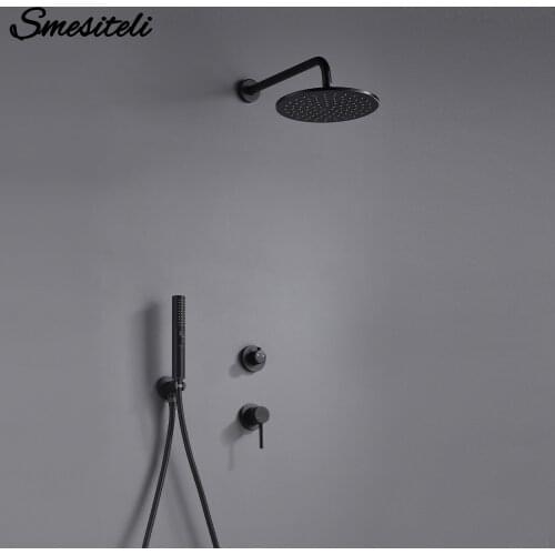 Black Brass Built Installation Rain Shower Head Hand Sprayer With Seat Two-Function And Hot Cold Mixing Switch Bathroom Faucet