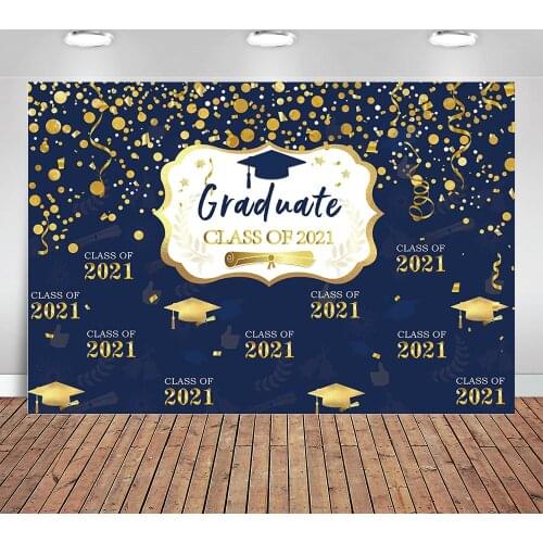 Graduation Backdrop Royal Blue and Gold Bachelor Cap Congrats Grad Background for Photography Class of 2021 Graduation Party