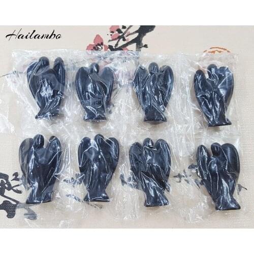 10pcs/lot Hailambo Fashion Natural Obsidian Beads Gem-stone Angel Statue Carved Angel Figurine With Wing Beautiful Pendant Charm