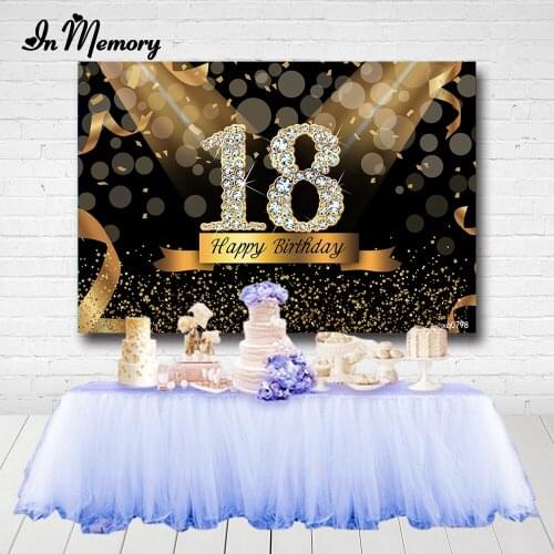 InMemory Black Gold Birthday Party Backdrops For Photography Bokeh Glitter Girls Sweet 18 Backgrounds Photo Studio Customized