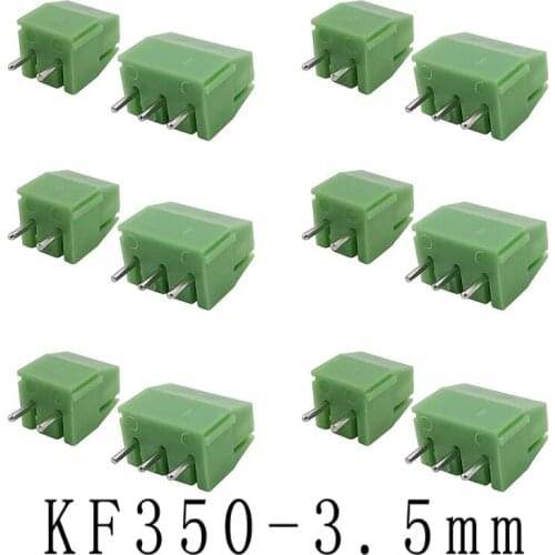 KF350 300V 10A 3.5mm Pitch 2 Pin 3 Pin Spliceable Plug-in PCB Screw Terminal Block KF350-3.5-2P-3P Connector for 24-18 AWG Cable